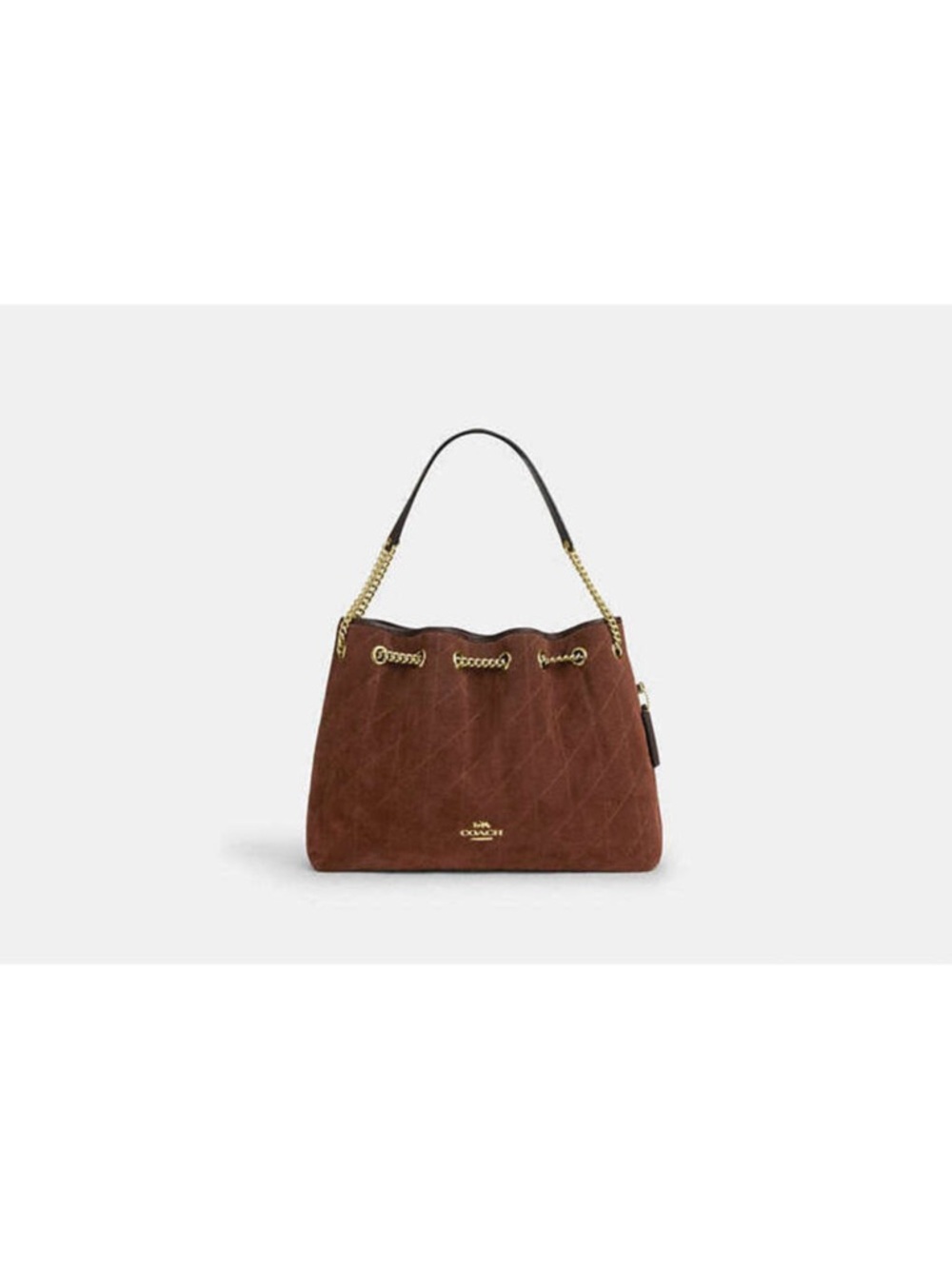 Coach Quilted Brown Suede Shoulder Bag with Gold Chain-Evelyn Large Shoulder Bag